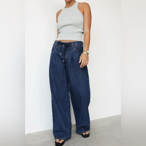 Lioness Slouched Tie Up Jeans in Dark Denim - Picture 3 of 5